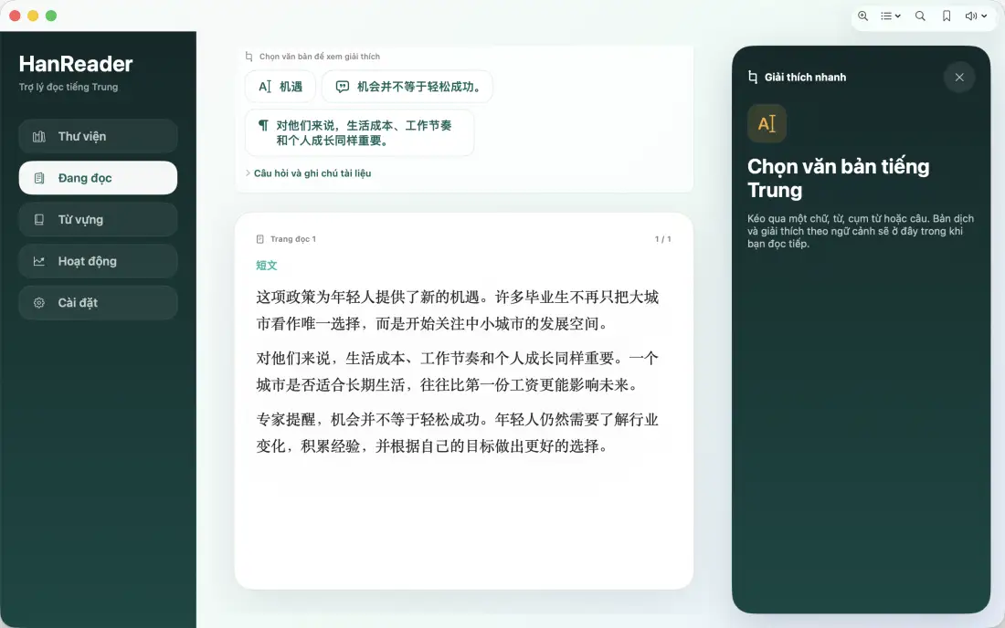 Đọc song ngữ - HanReader